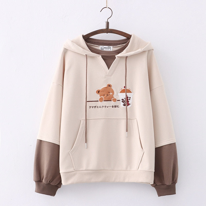 Harajuku Fashion Women Hoodies Winter Clothes Kawaii Fleece Cute Bear Anime Sweatshirt Teen Girls Aesthetic Long Sleeve Pullover - TIKIJTRONICS # 0