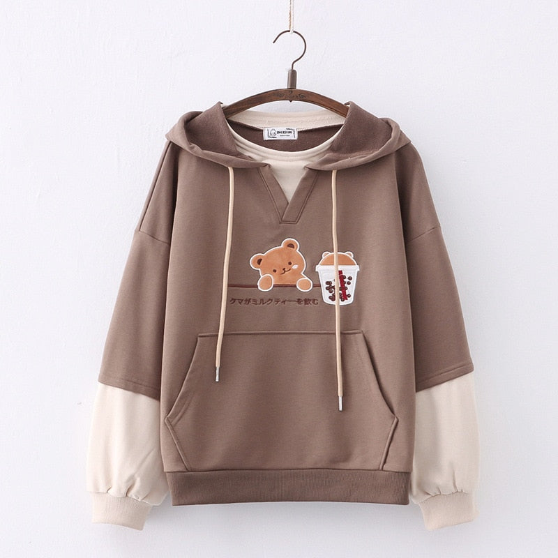 Harajuku Fashion Women Hoodies Winter Clothes Kawaii Fleece Cute Bear Anime Sweatshirt Teen Girls Aesthetic Long Sleeve Pullover - TIKIJTRONICS # 0