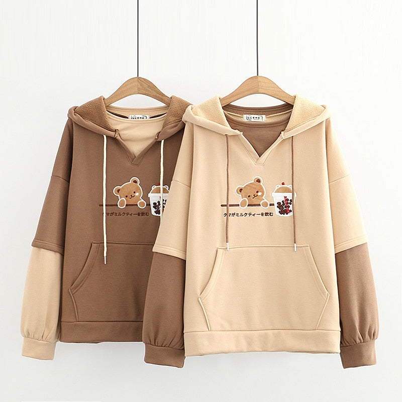 Harajuku Fashion Women Hoodies Winter Clothes Kawaii Fleece Cute Bear Anime Sweatshirt Teen Girls Aesthetic Long Sleeve Pullover - TIKIJTRONICS # 0