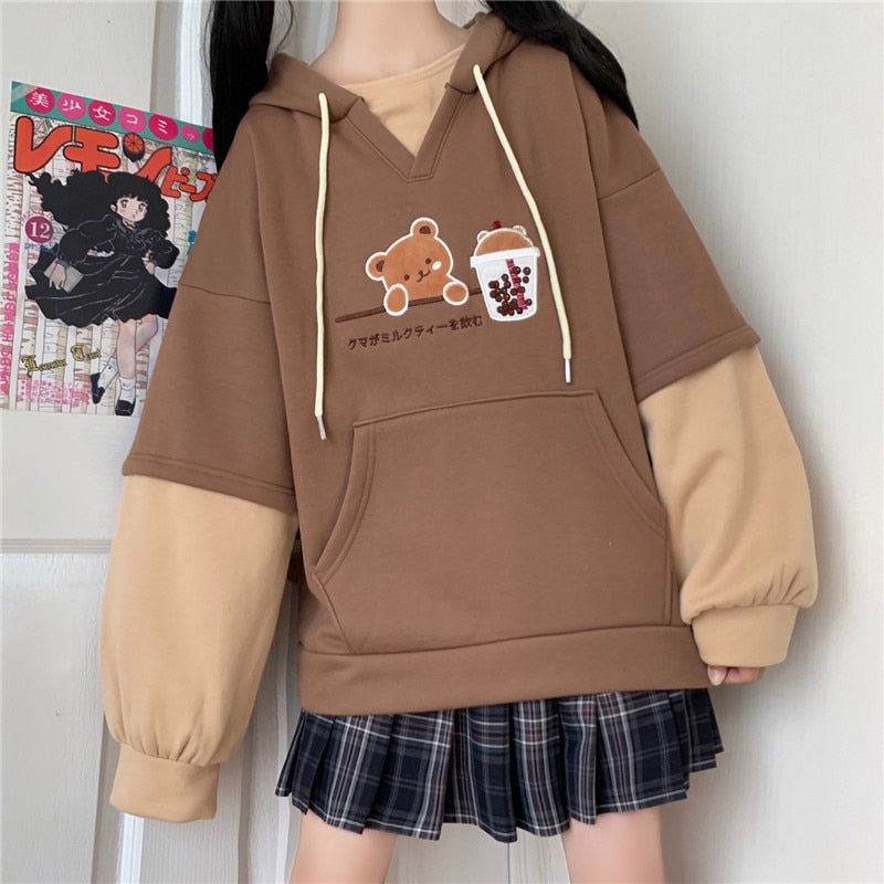 Harajuku Fashion Women Hoodies Winter Clothes Kawaii Fleece Cute Bear Anime Sweatshirt Teen Girls Aesthetic Long Sleeve Pullover - TIKIJTRONICS # 0