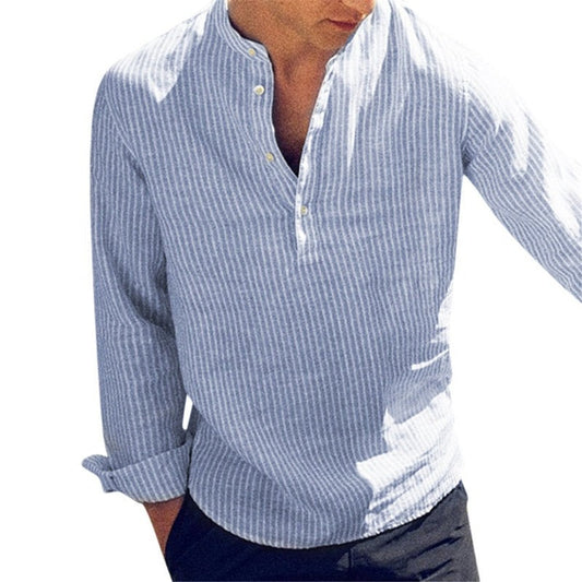 Helisopus Cotton Long Sleeve Men's Shirt Autumn Striped Slim Fit Stand Collar Shirt Male Clothes Plus Size 5XL Camisa Masculina - Premium 0 from TIKIJTRONICS - Just $13.05! Shop now at TIKIJTRONICS