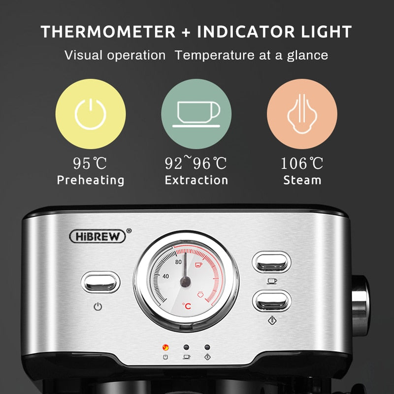 HiBREW Coffee Machine Cafetera 20 Bar Espresso inox Semi Automatic Expresso Cappuccino Hot Water Steam Temperature Display H5 - TIKIJTRONICS 0 SPECIFICATIONSmanual stop: yescup warming: yesauto stop: yesVoltage (V): 220V-240VType: Espresso Coffee MakerOrigin: Mainland ChinaHousing Material: Stainless SteelHiBREW Model: H5Function: EspressoCertification: CB,CE,GS,LFGB,UL,URCapacity (Cup): <5 cupsBrand Name: HiBREW TIKIJTRONICS  (Store description)