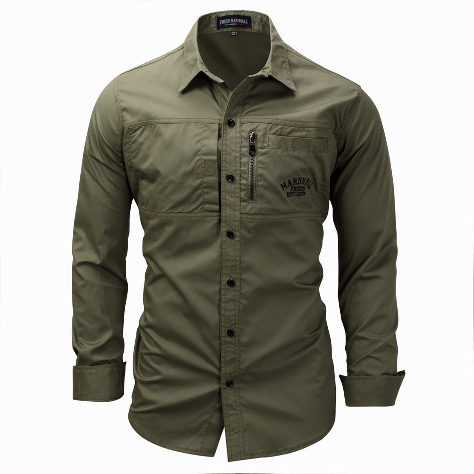 High quality Men's Slim Fit Dress Shirts Masculina Business Male Long Sleeves Army Casual Turn Down Neck Shirt Homme 3XL - Premium 0 from TIKIJTRONICS - Just $18.48! Shop now at TIKIJTRONICS