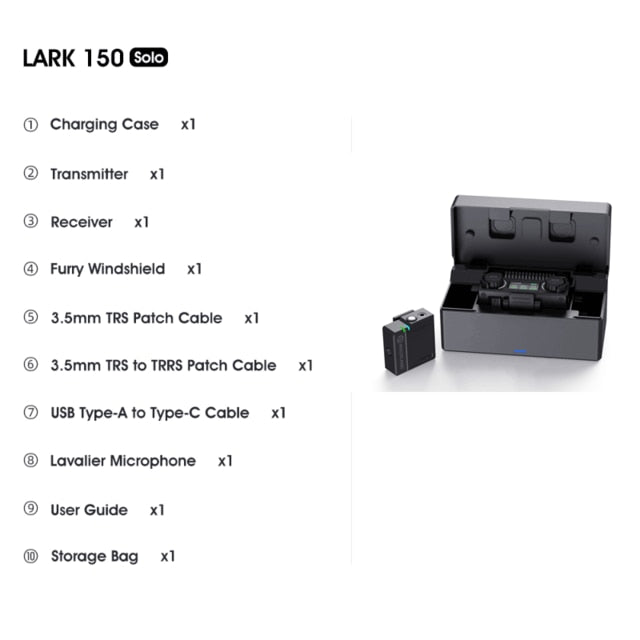 Hollyland LARK 150 Duo Wireless Lavalier Microphone Mic 2.4G Hz Charging Box for DSLR camera smartphones iPone Android VS rode - TIKIJTRONICS 0 SPECIFICATIONSPolar Pattern: OmnidirectionalOrigin: Mainland ChinaModel: LARK 150Microphone Type: Wireless MicrophoneConnectivity: WirelessCompatible device: Cameras,Tablets,PhonesBrand Name: HOLLYVIEW TIKIJTRONICS  (Store description)