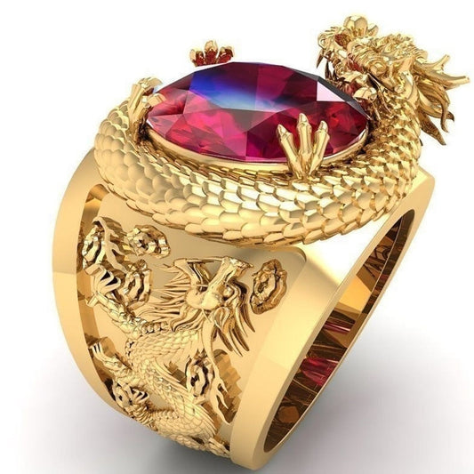 Huitan Luxury Gold Color Dragon Pattern Men Rings Inlaid Big Oval Red Stone Noble Wedding Party Finger Rings Male Trendy Jewelry - TIKIJTRONICS 0 SPECIFICATIONSStyle: TRENDYShape\pattern: GeometricSetting Type: Prong SettingRings Type: Wedding BandsOrigin: Mainland ChinaOccasion: WeddingModel Number: H172Metals Type: Zinc alloyMaterial: Cubic ZirconiaItem Type: RingsGender: MenFine or Fashion: FashionCompatibility: All CompatibleBrand Name: Huitan TIKIJTRONICS  (Store description)