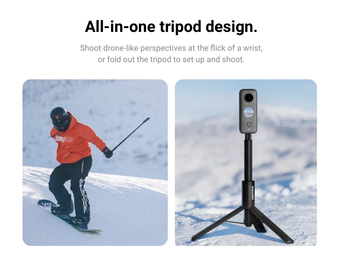 Insta360 2-in-1 Invisible Selfie Stick + Tripod For X3 / ONE X2 / ONE RS / R / ONE X / GO 2 Accessories - TIKIJTRONICS 0 SPECIFICATIONSWeight (g): 216Support Remote Control: NoPackage: YesOrigin: Mainland ChinaModel Number: Insta360-SJJ-ZPGMax Extened Length (mm): 1090Material: AluminumFolded Length (mm): 245Feature: Insta360 OriginalConfigured for(Adaption): Action Video CamerasBrand Name: Insta360 TIKIJTRONICS  (Store description)