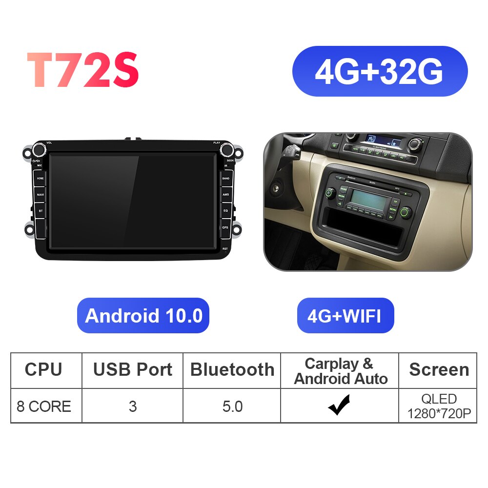 Isudar T72 2 Din Car Multimedia player Android 10 For VW/Volkswagen/POLO/PASSAT B6/B7/Golf/Tiguan/Skoda GPS Car Radio Audio Auto - Premium 0 from TIKIJTRONICS - Just $106.98! Shop now at TIKIJTRONICS