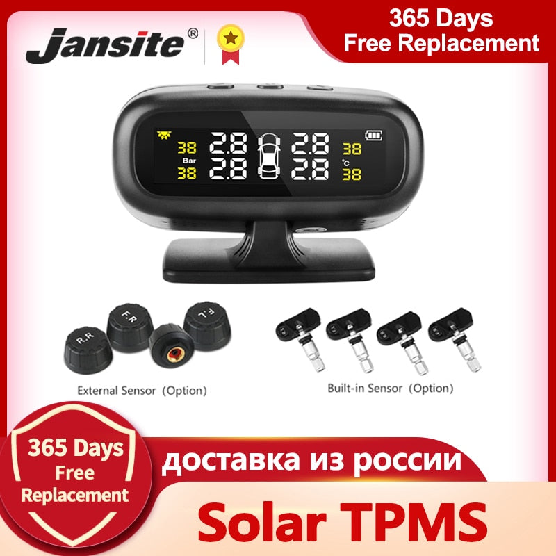 Jansite Original Solar TPMS Car Tire Pressure Alarm Monitor System Display Intelligent Temperature Warning Fuel Save 4 Sensors - TIKIJTRONICS # 0