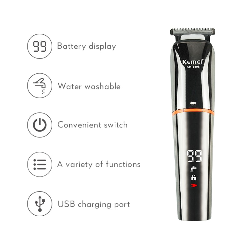 KEMEI Electric Hair Clipper LED Display for Men Professional Hair Trimmer USB Charging Rechargeable Hair Cutting Beard Machine - TIKIJTRONICS 0 SPECIFICATIONSSize: 16*3.9cmOrigin: Mainland ChinaModel Number: Km-5898Material: ABSItem Type: Hair TrimmerCommodity Quality Certification: 3C,ceBrand Name: Kemei TIKIJTRONICS  (Store description)