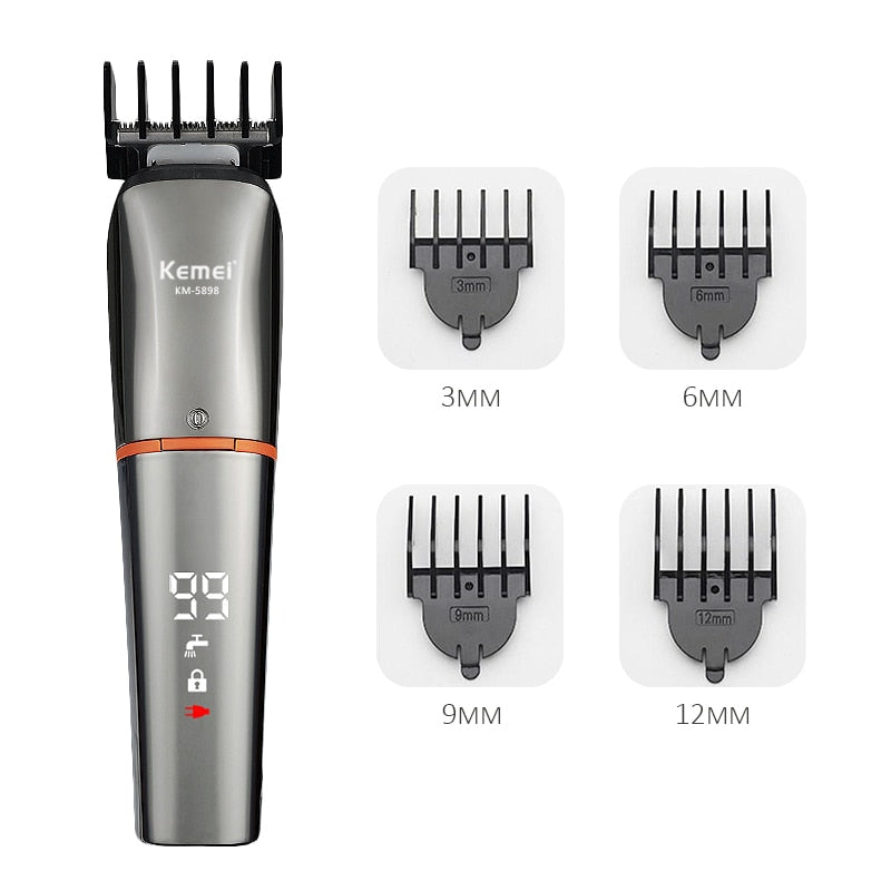 KEMEI Electric Hair Clipper LED Display for Men Professional Hair Trimmer USB Charging Rechargeable Hair Cutting Beard Machine - TIKIJTRONICS 0 SPECIFICATIONSSize: 16*3.9cmOrigin: Mainland ChinaModel Number: Km-5898Material: ABSItem Type: Hair TrimmerCommodity Quality Certification: 3C,ceBrand Name: Kemei TIKIJTRONICS  (Store description)