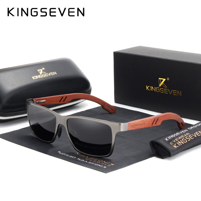 KINGSEVEN Designer Handmade Women Sunglasses Men Polarized Natural Bubinga Wooden+Aluminum Fashion Sun Glasses Square UV400 TIKIJTRONICS