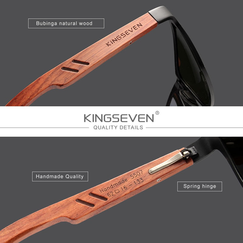 KINGSEVEN Designer Handmade Women Sunglasses Men Polarized Natural Bubinga Wooden+Aluminum Fashion Sun Glasses Square UV400 TIKIJTRONICS