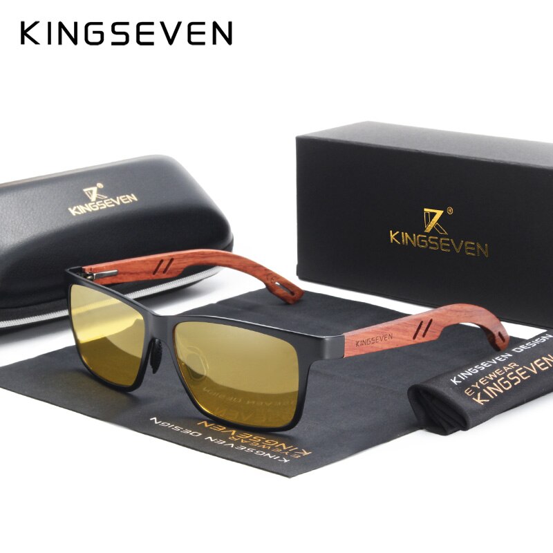 KINGSEVEN Designer Handmade Women Sunglasses Men Polarized Natural Bubinga Wooden+Aluminum Fashion Sun Glasses Square UV400 TIKIJTRONICS