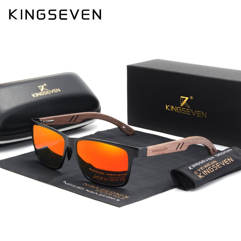 KINGSEVEN Designer Handmade Women Sunglasses Men Polarized Natural Bubinga Wooden+Aluminum Fashion Sun Glasses Square UV400 TIKIJTRONICS