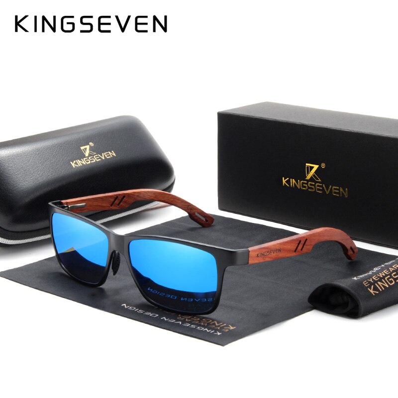 KINGSEVEN Designer Handmade Women Sunglasses Men Polarized Natural Bubinga Wooden+Aluminum Fashion Sun Glasses Square UV400 TIKIJTRONICS