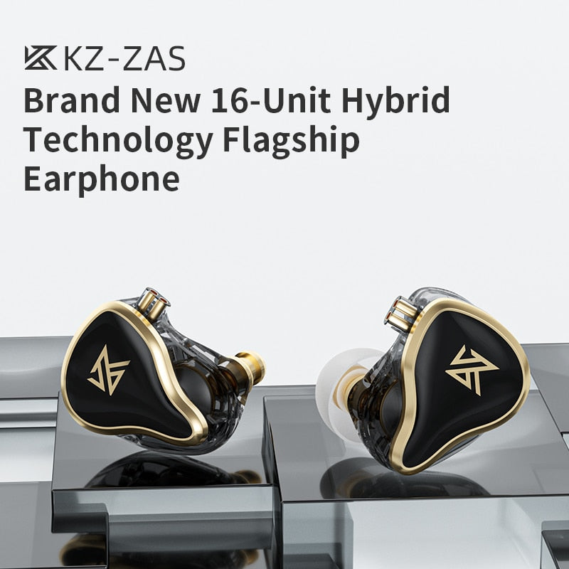 KZ ZAS Earphones 7BA+1DD Dynamic Hybrid Wired Headphones HiFi Bass Sport Headset With Microphones in Ear Monitors TIKIJTRONICS