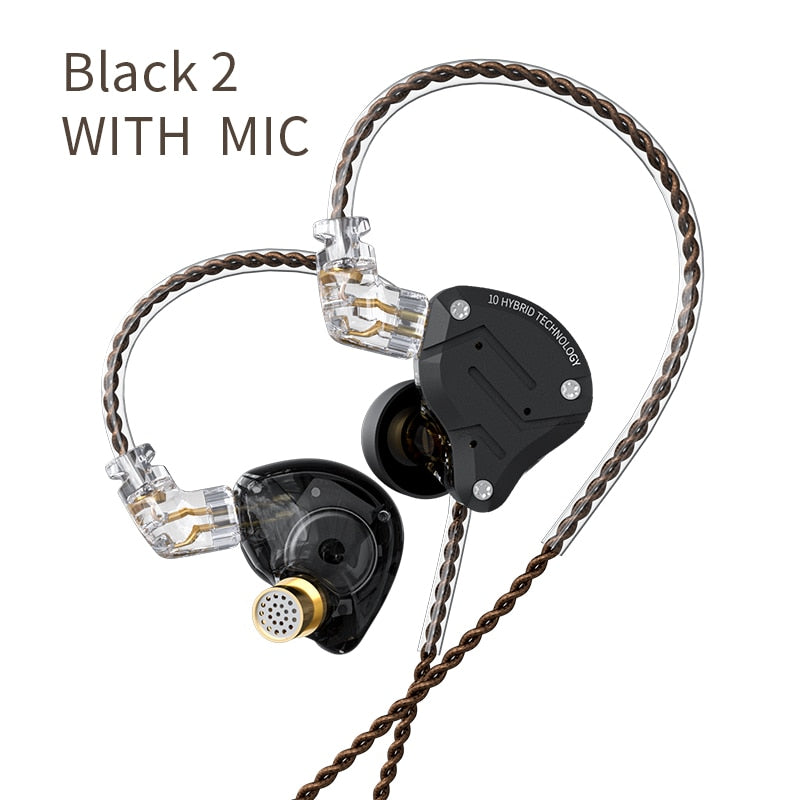 KZ ZS10 Pro Gold Earphones 4BA+1DD Hybrid 10 drivers HIFI Bass Earbuds In Ear Monitor Headphones Noise Cancelling Metal Headset TIKIJTRONICS