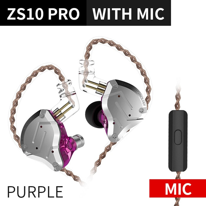 KZ ZS10 Pro Gold Earphones 4BA+1DD Hybrid 10 drivers HIFI Bass Earbuds In Ear Monitor Headphones Noise Cancelling Metal Headset TIKIJTRONICS