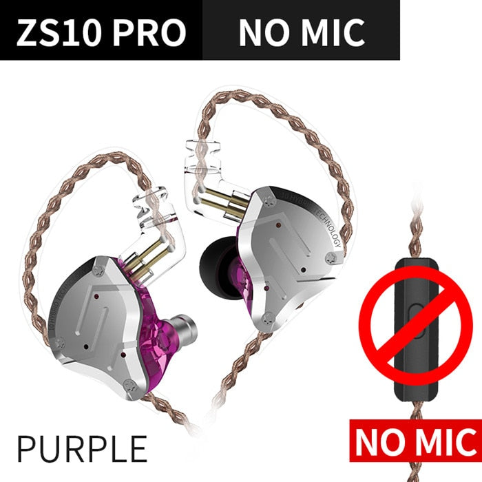 KZ ZS10 Pro Gold Earphones 4BA+1DD Hybrid 10 drivers HIFI Bass Earbuds In Ear Monitor Headphones Noise Cancelling Metal Headset TIKIJTRONICS