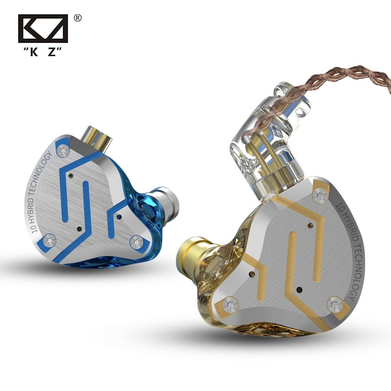 KZ ZS10 Pro Gold Earphones 4BA+1DD Hybrid 10 drivers HIFI Bass Earbuds In Ear Monitor Headphones Noise Cancelling Metal Headset TIKIJTRONICS