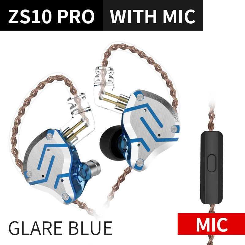 KZ ZS10 Pro Gold Earphones 4BA+1DD Hybrid 10 drivers HIFI Bass Earbuds In Ear Monitor Headphones Noise Cancelling Metal Headset TIKIJTRONICS