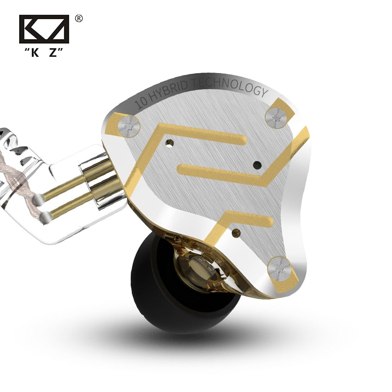 KZ ZS10 Pro Gold Earphones 4BA+1DD Hybrid 10 drivers HIFI Bass Earbuds In Ear Monitor Headphones Noise Cancelling Metal Headset TIKIJTRONICS