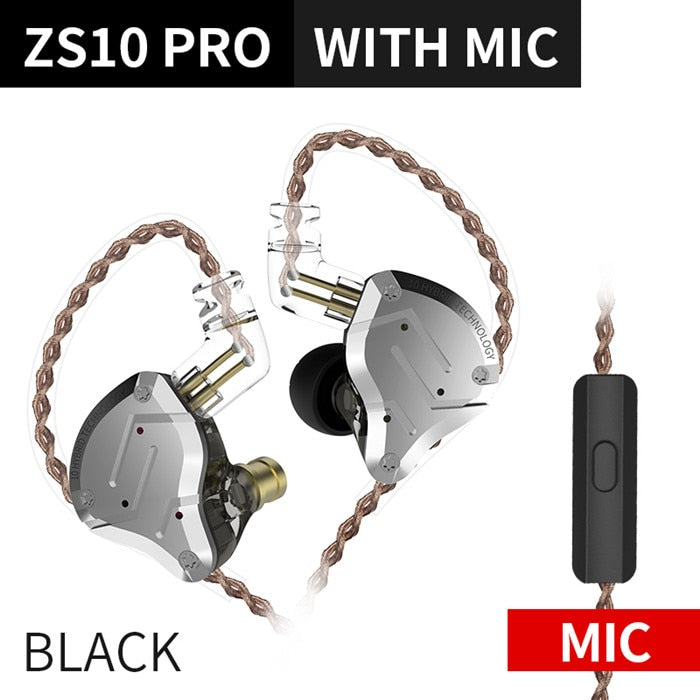 KZ ZS10 Pro Gold Earphones 4BA+1DD Hybrid 10 drivers HIFI Bass Earbuds In Ear Monitor Headphones Noise Cancelling Metal Headset TIKIJTRONICS