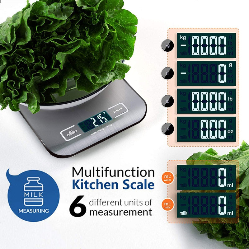 Kitchen Scale Digital 5/10kg 1g Electronic Weight Grams and Ounces Stainless Weighing Balance Measuring Food Coffee Baking Scale TIKIJTRONICS