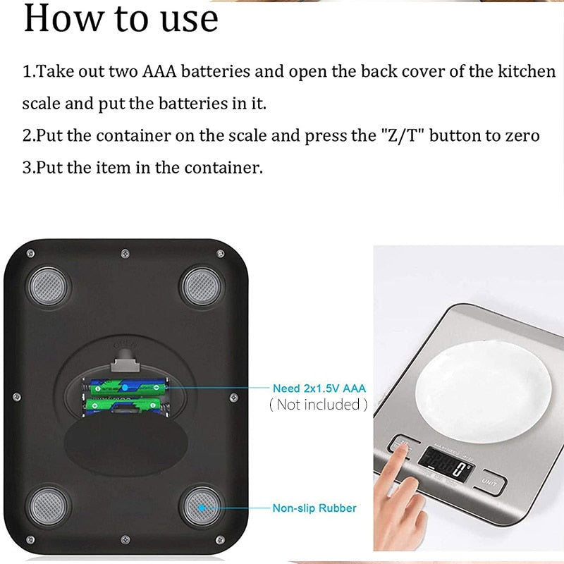 Kitchen Scale Digital 5/10kg 1g Electronic Weight Grams and Ounces Stainless Weighing Balance Measuring Food Coffee Baking Scale TIKIJTRONICS