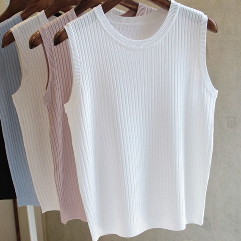 Knitted Vests Women Top O-neck Solid Tank Blusas Mujer De Moda Spring Summer New Fashion Female Sleeveless Casual Thin Tops 4588 - TIKIJTRONICS # 0