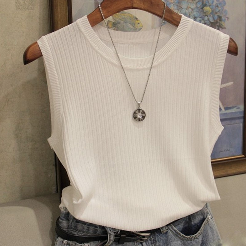 Knitted Vests Women Top O-neck Solid Tank Blusas Mujer De Moda Spring Summer New Fashion Female Sleeveless Casual Thin Tops 4588 - TIKIJTRONICS # 0