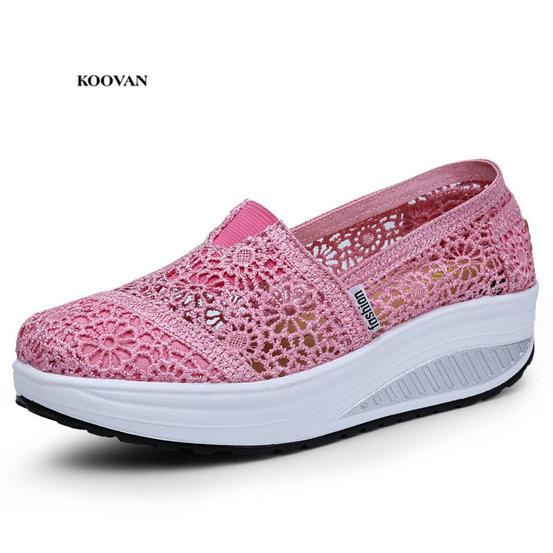 Koovan Women's Mesh Shoes 2023 New Trend Autumn Female Cool Net Shoes Breathable Lace Shake Women Footwear Casual Shoes Mom TIKIJTRONICS