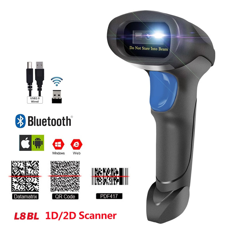 L8BL Bluetooth 2D Barcode Reader And S8 QR PDF417 2.4G Wireless Wired Handheld Barcode Scanner USB Support Mobile Phone iPad - TIKIJTRONICS # 0