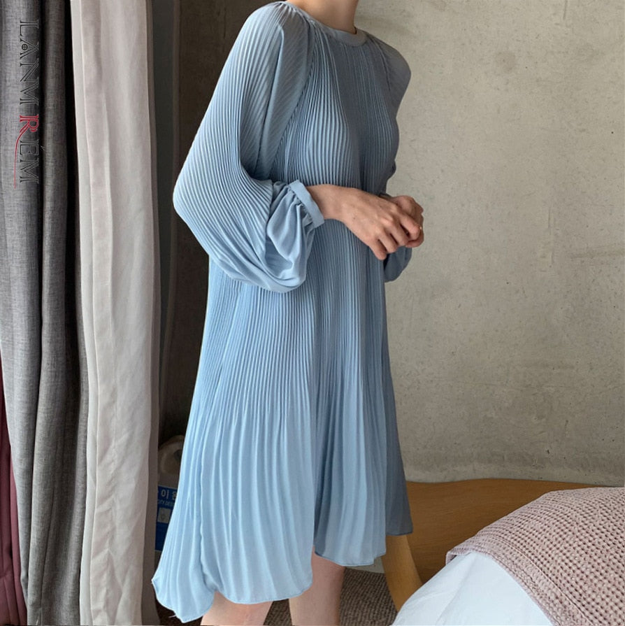 LANMREM 2023 New Korean Summer Fashion Women Clothes Vacation Dresses Lantern Sleeves Pullover Loose Chiffon Dress Pleated WG686 - TIKIJTRONICS 0 SPECIFICATIONSWaistline: empireStyle: CasualSleeve Style: Lantern SleeveSleeve Length(cm): FullSilhouette: LOOSESeason: SpringPattern Type: SolidOrigin: Mainland ChinaNeckline: O-NeckModel Number: 57Material: CottonGender: WOMENDresses Length: Knee-LengthBrand Name: LANMREM TIKIJTRONICS  (Store description)