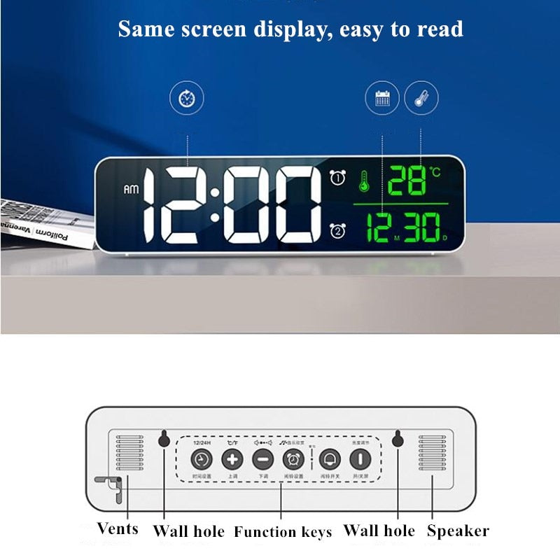 LED Digital Alarm Clock Snooze Temperature Date Display USB Desktop Strip Mirror LED Clocks for Living Room Decoration - Premium 0 from TIKIJTRONICS - Just $10.35! Shop now at TIKIJTRONICS