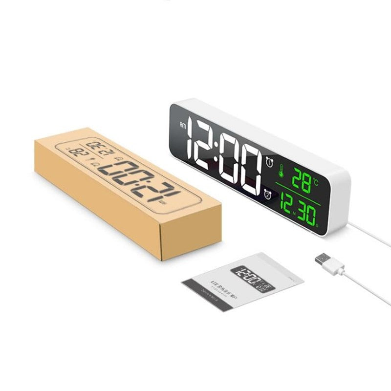 LED Digital Alarm Clock Snooze Temperature Date Display USB Desktop Strip Mirror LED Clocks for Living Room Decoration - Premium 0 from TIKIJTRONICS - Just $10.35! Shop now at TIKIJTRONICS