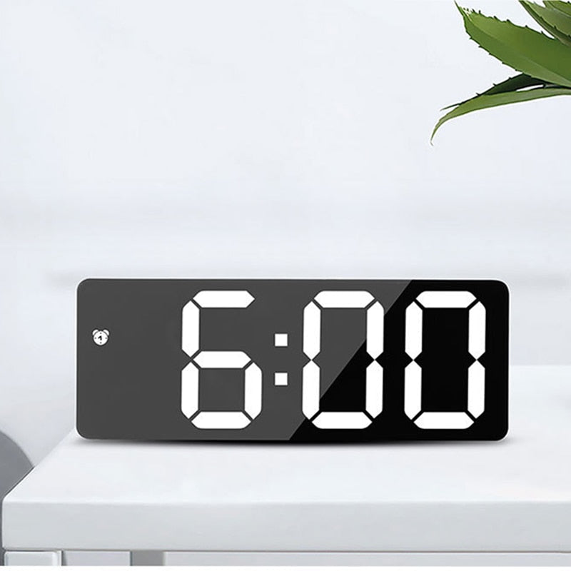 LED Mirror Screen Alarm Clock Creative Digital Clock Voice Control Snooze Time Date Temperature Display Rectangle/Round Style TIKIJTRONICS