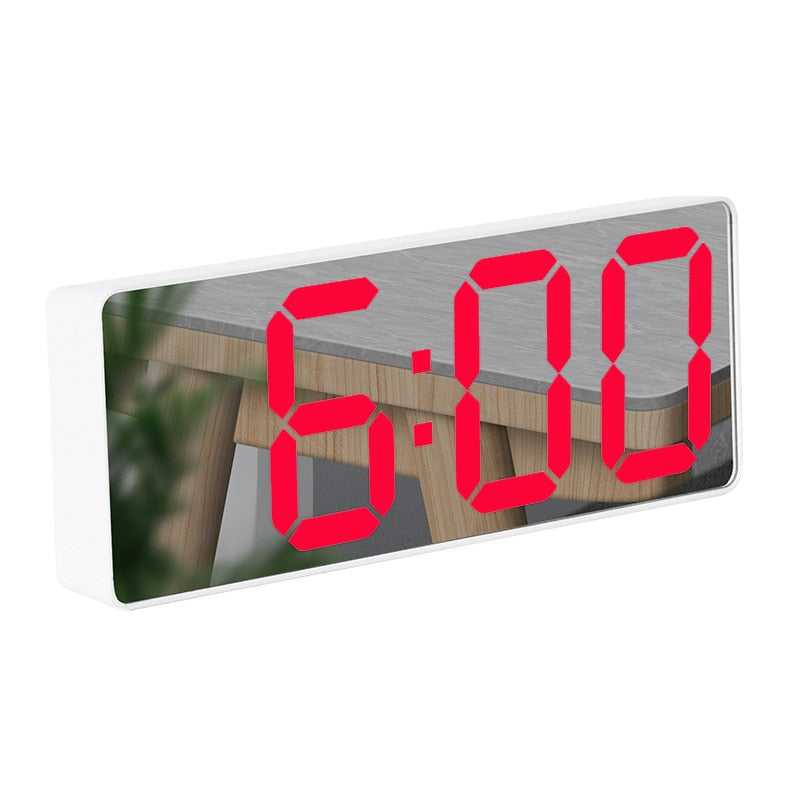 LED Mirror Screen Alarm Clock Creative Digital Clock Voice Control Snooze Time Date Temperature Display Rectangle/Round Style TIKIJTRONICS