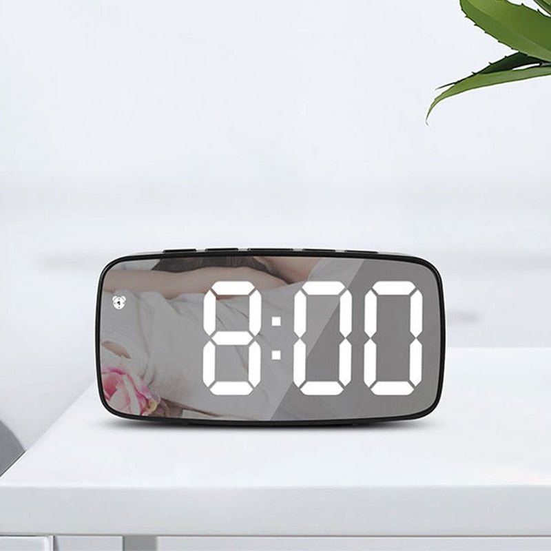 LED Mirror Screen Alarm Clock Creative Digital Clock Voice Control Snooze Time Date Temperature Display Rectangle/Round Style TIKIJTRONICS