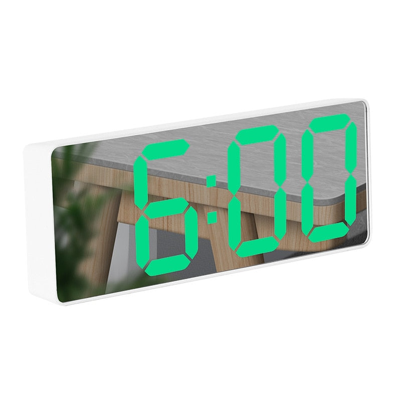 LED Mirror Screen Alarm Clock Creative Digital Clock Voice Control Snooze Time Date Temperature Display Rectangle/Round Style TIKIJTRONICS