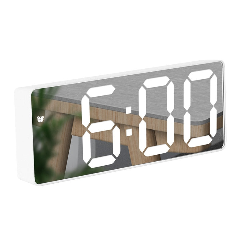 LED Mirror Screen Alarm Clock Creative Digital Clock Voice Control Snooze Time Date Temperature Display Rectangle/Round Style TIKIJTRONICS