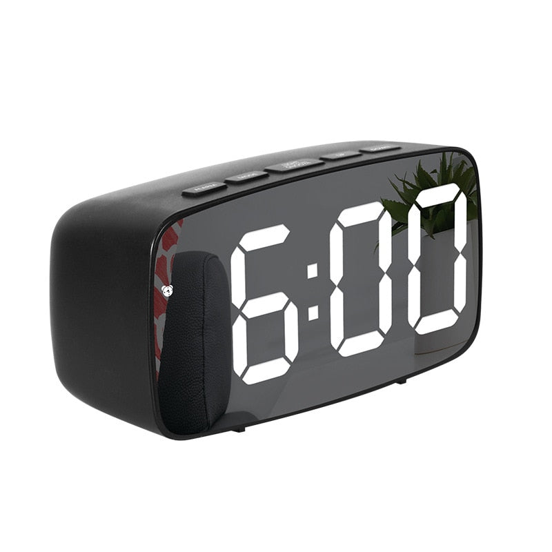 LED Mirror Screen Alarm Clock Creative Digital Clock Voice Control Snooze Time Date Temperature Display Rectangle/Round Style TIKIJTRONICS