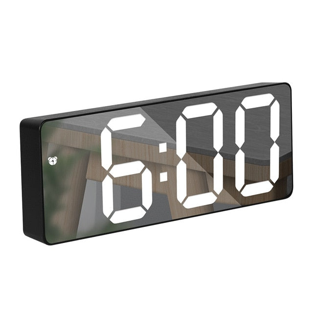 LED Mirror Screen Alarm Clock Creative Digital Clock Voice Control Snooze Time Date Temperature Display Rectangle/Round Style TIKIJTRONICS