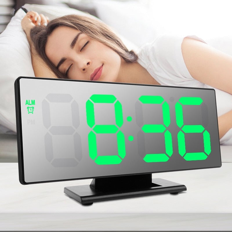 LED Digital Alarm Clock Mirror Electronic Clocks Multifunction Large LCD Display Digital Table Clock with Temperature Calendar - TIKIJTRONICS # 0