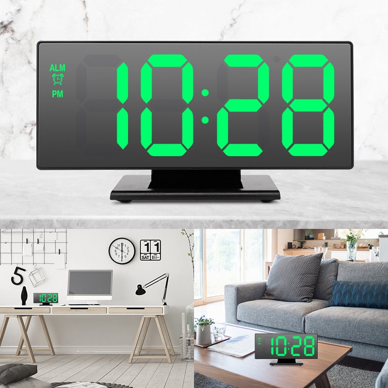 LED Digital Alarm Clock Mirror Electronic Clocks Multifunction Large LCD Display Digital Table Clock with Temperature Calendar - TIKIJTRONICS # 0