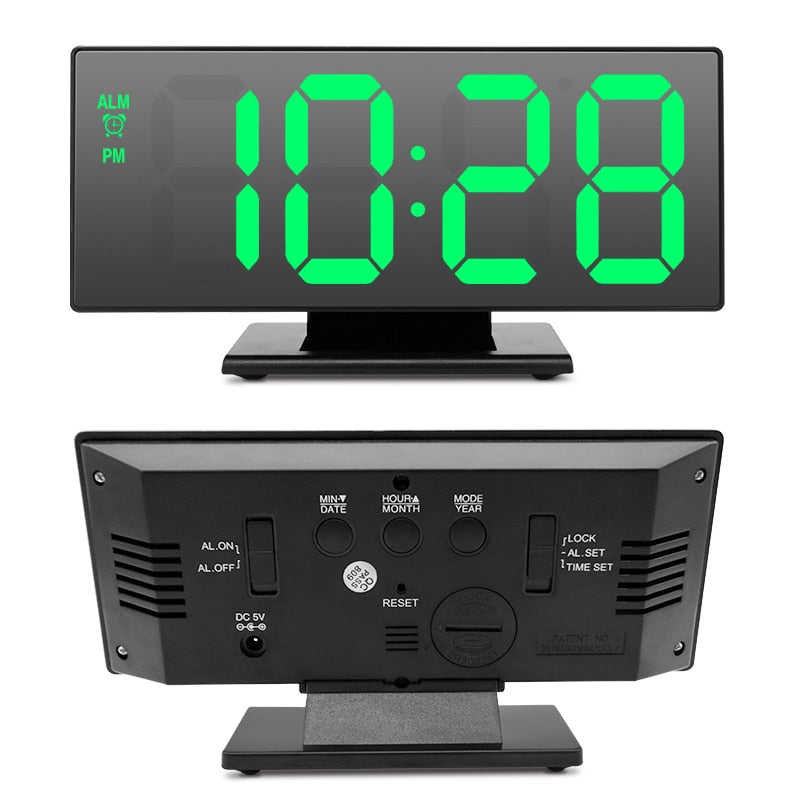 LED Digital Alarm Clock Mirror Electronic Clocks Multifunction Large LCD Display Digital Table Clock with Temperature Calendar - TIKIJTRONICS # 0