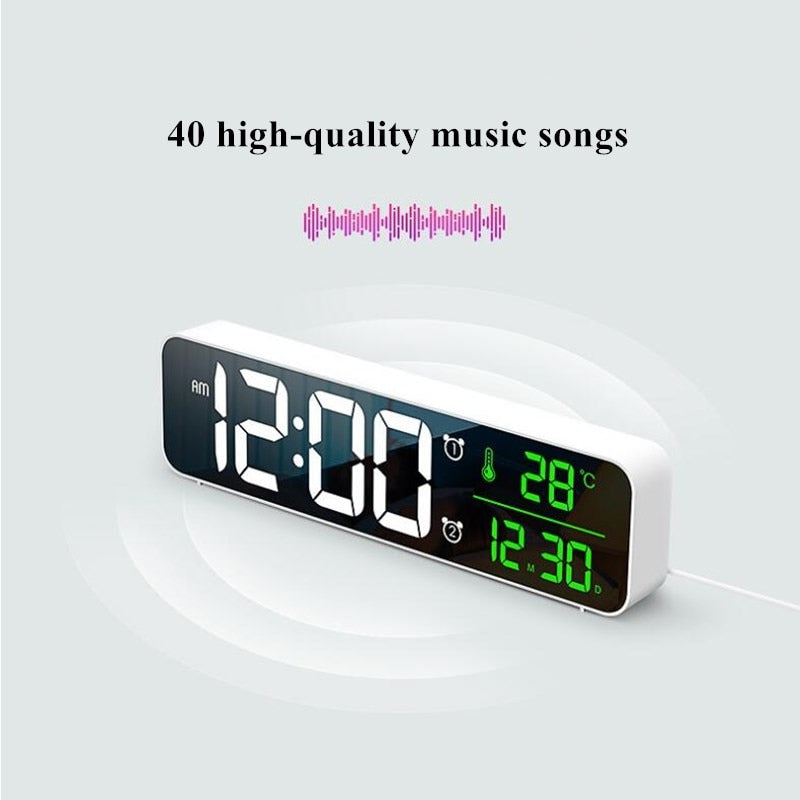 LED Digital Alarm Clock Snooze Temperature Date Display USB Desktop Strip Mirror LED Clocks for Living Room Decoration - TIKIJTRONICS # 0