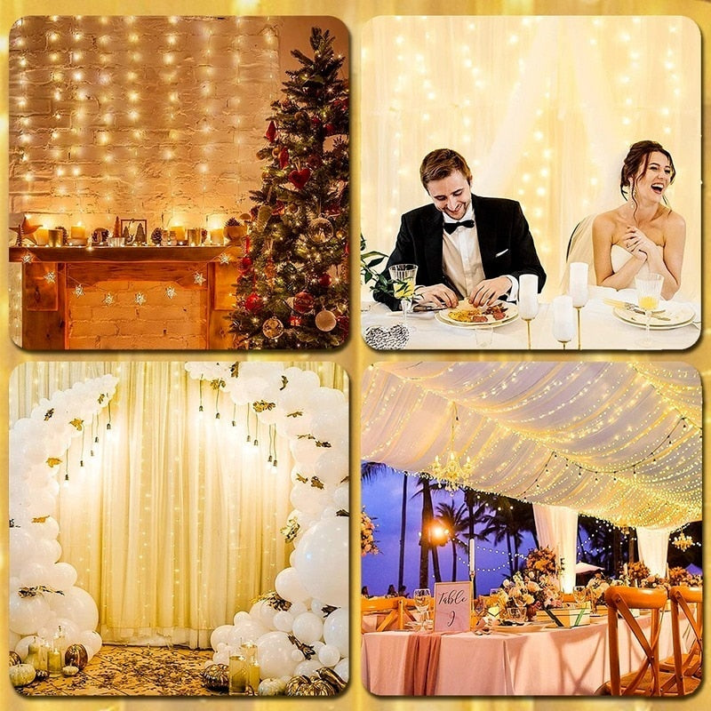 LED String Lights Christmas Decoration Remote Control USB Wedding Garland Curtain 3M Lamp Holiday For Bedroom Bulb Outdoor Fairy - TIKIJTRONICS # 0