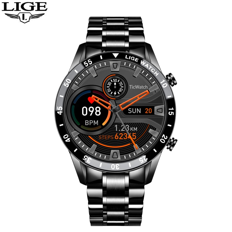 LIGE 2023 Full Circle Touch Screen Steel Band Luxury Bluetooth Call Men Smart Watch Waterproof Sport Activity Fitness Watch+Box - Premium 0 from TIKIJTRONICS - Just $37.99! Shop now at TIKIJTRONICS