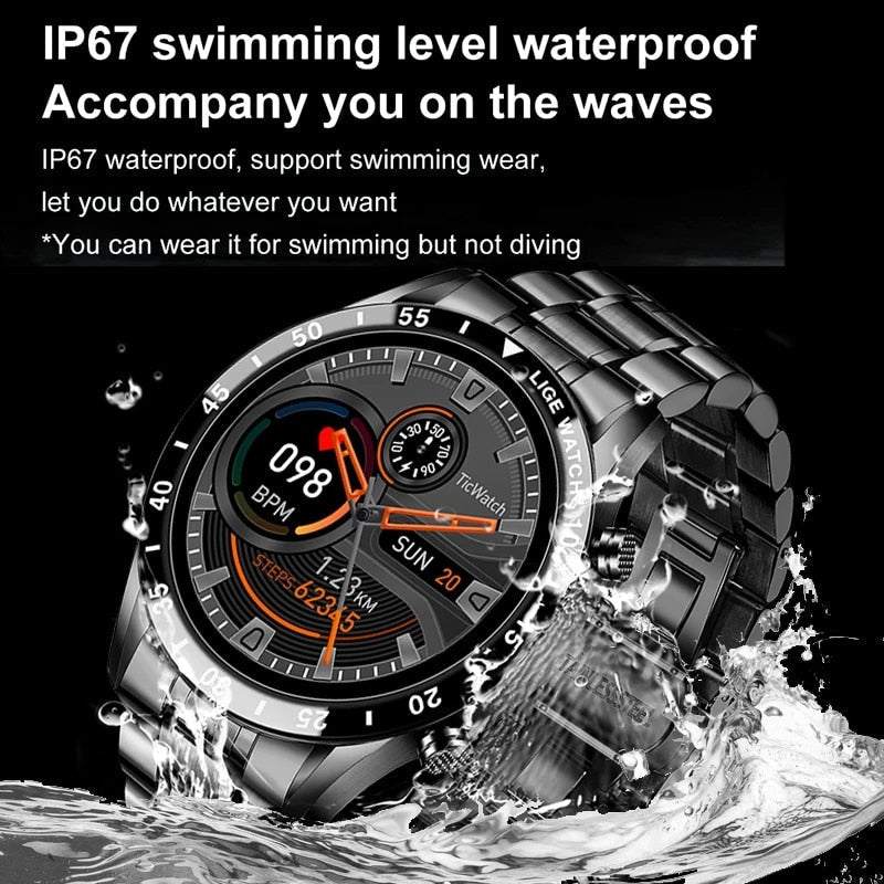 LIGE 2023 Full Circle Touch Screen Steel Band Luxury Bluetooth Call Men Smart Watch Waterproof Sport Activity Fitness Watch+Box - Premium 0 from TIKIJTRONICS - Just $37.99! Shop now at TIKIJTRONICS